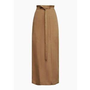 BCBGMAXAZRIA Paper Bag Tie-Waist Midi Maxi Skirt Slits Chestnut XS